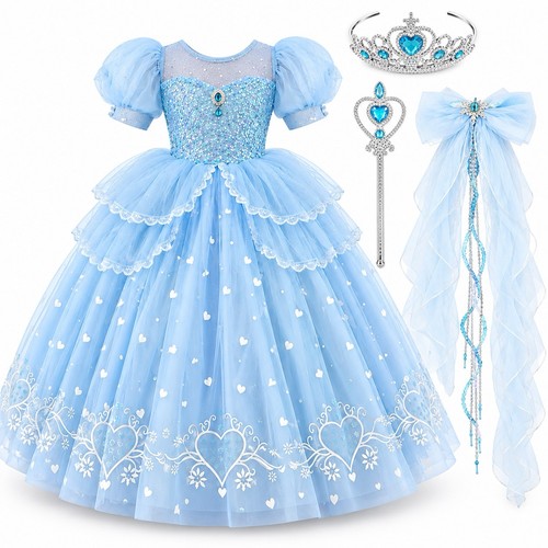 Girls blue princess dress - blue, up